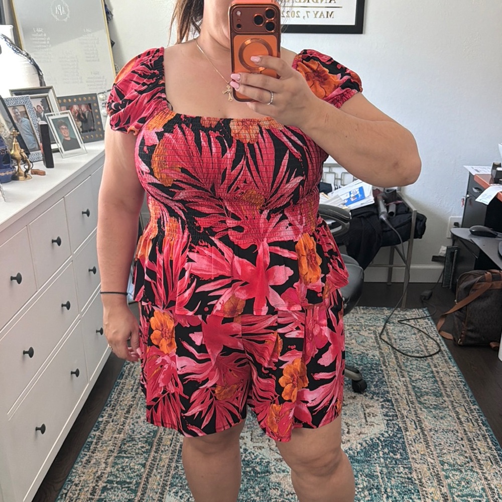 Tropical Pink & Orange Smocked Romper